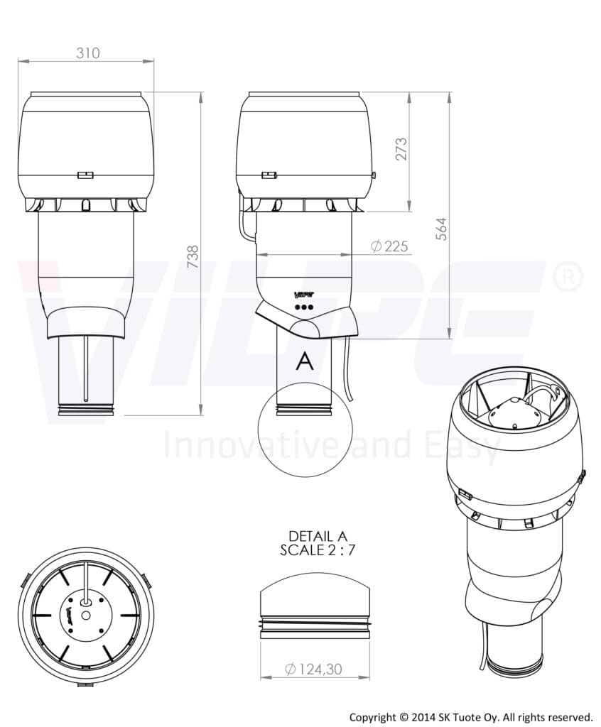 Вентилятор с шумопоглотителем Vilpe E190P/Ø125/500, красный - Image 3