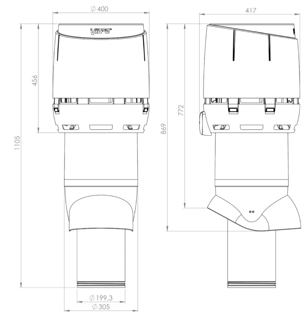 Выход вентиляционный изолированный с колпаком Vilpe FLOW XL 200P/IS/700, антрацит - Image 2