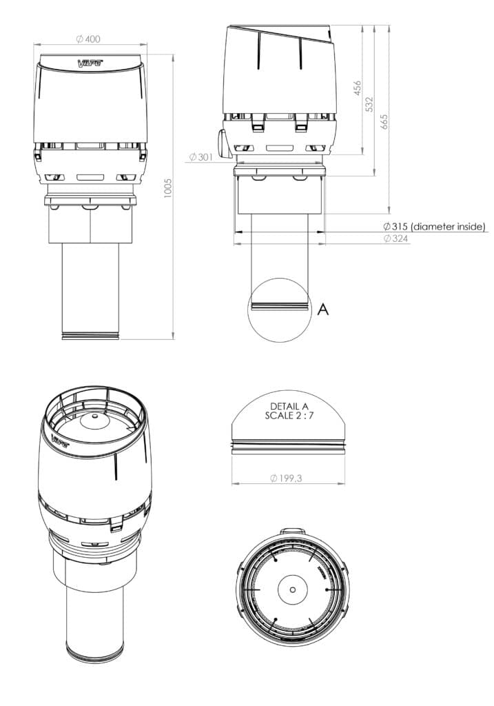 Выход вентиляционный изолированный с колпаком Vilpe FLOW XL 200C/IS/450, коричневый - Image 2