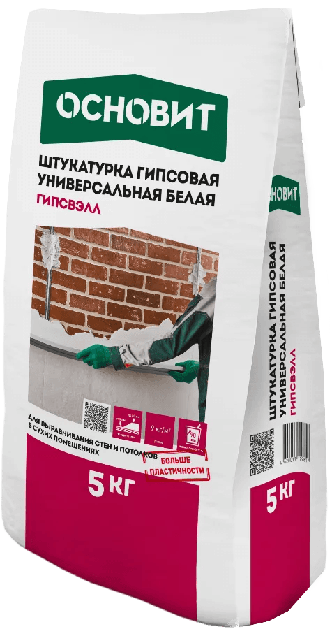 Штукатурка гипсовая универсальная Основит Гипсвэлл PG25 W белый, 5 кг - Image 1