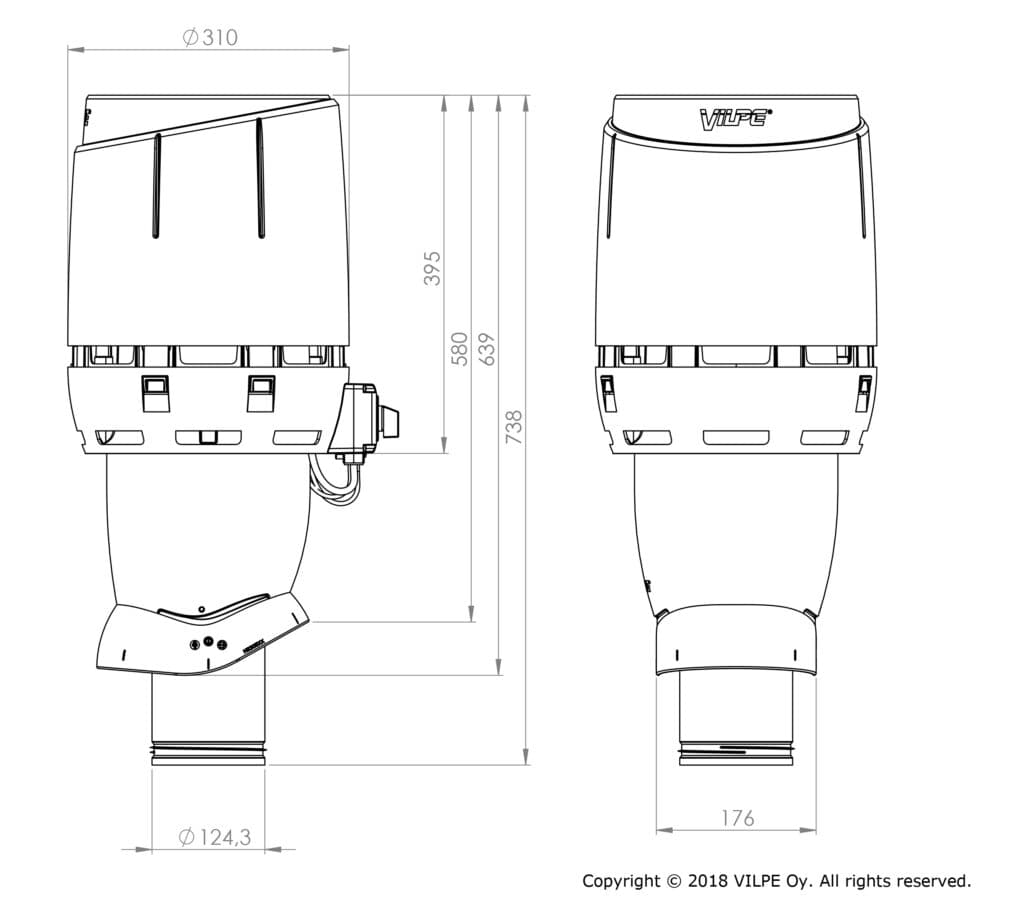 Вентилятор с колпаком Vilpe FLOW ECo125Р/500, серый - Image 2