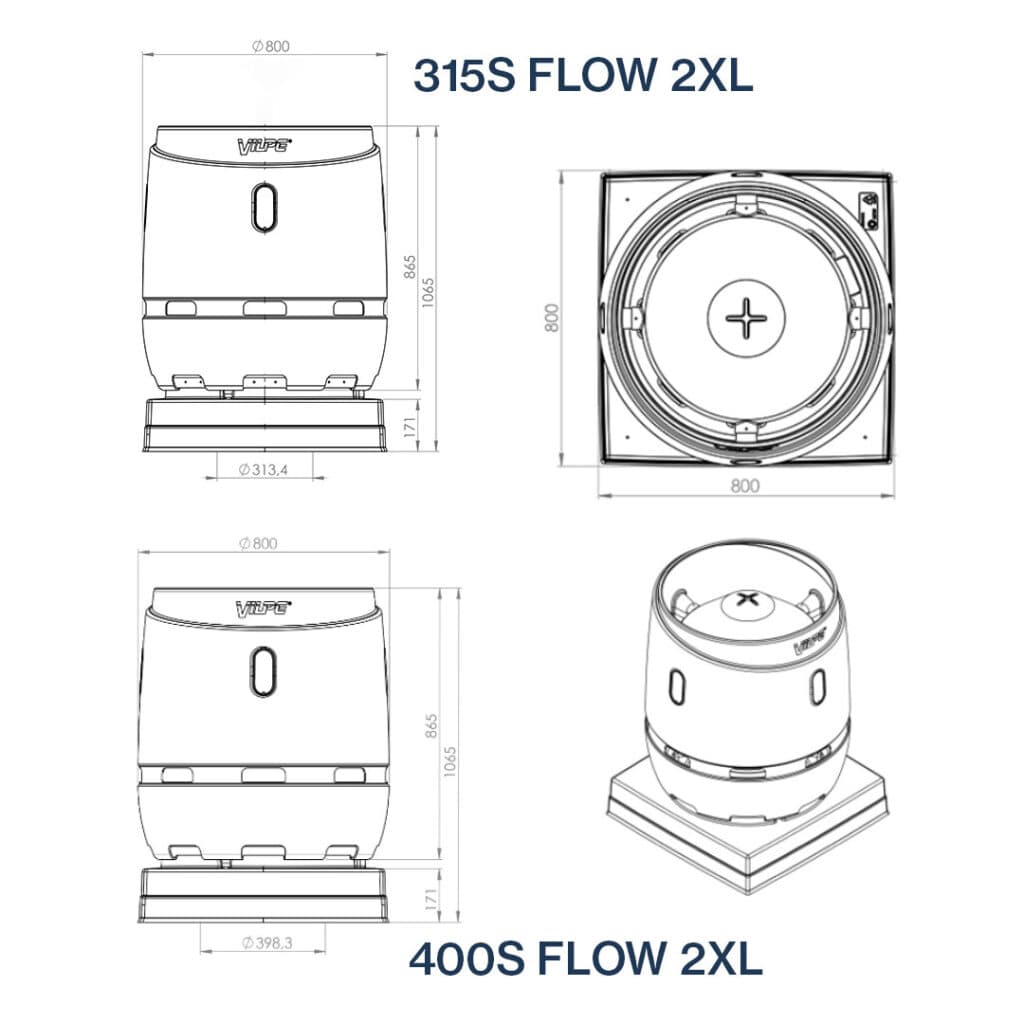 Выход вентиляционный Vilpe FLOW 400S + основание 725*725, серый - Image 2
