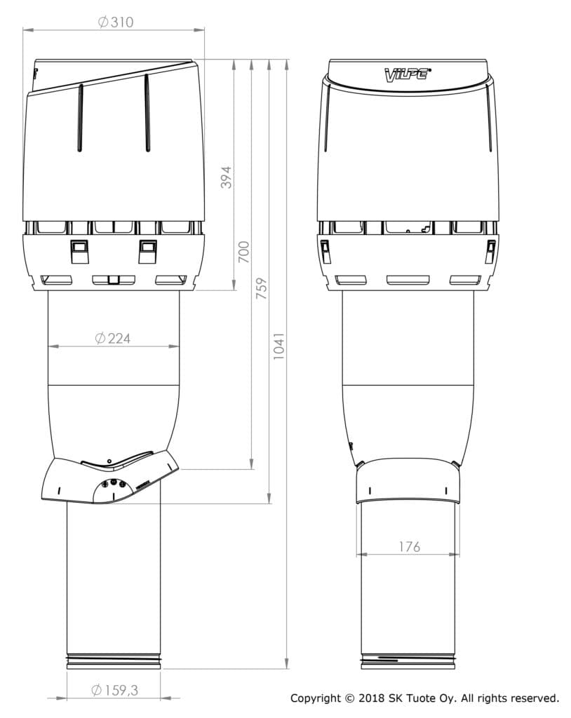 Выход вентиляционный изолированный с колпаком Vilpe FLOW 160P/IS/700, серый - Image 2