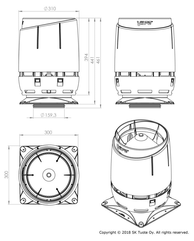 Выход вентиляционный Vilpe FLOW 160S + основание 300*300, черный - Image 2