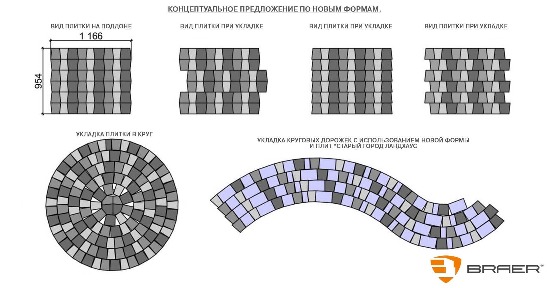 Плитка тротуарная Braer Старый город "Веймар" Color Mix Мальва, h=60 мм - Image 5