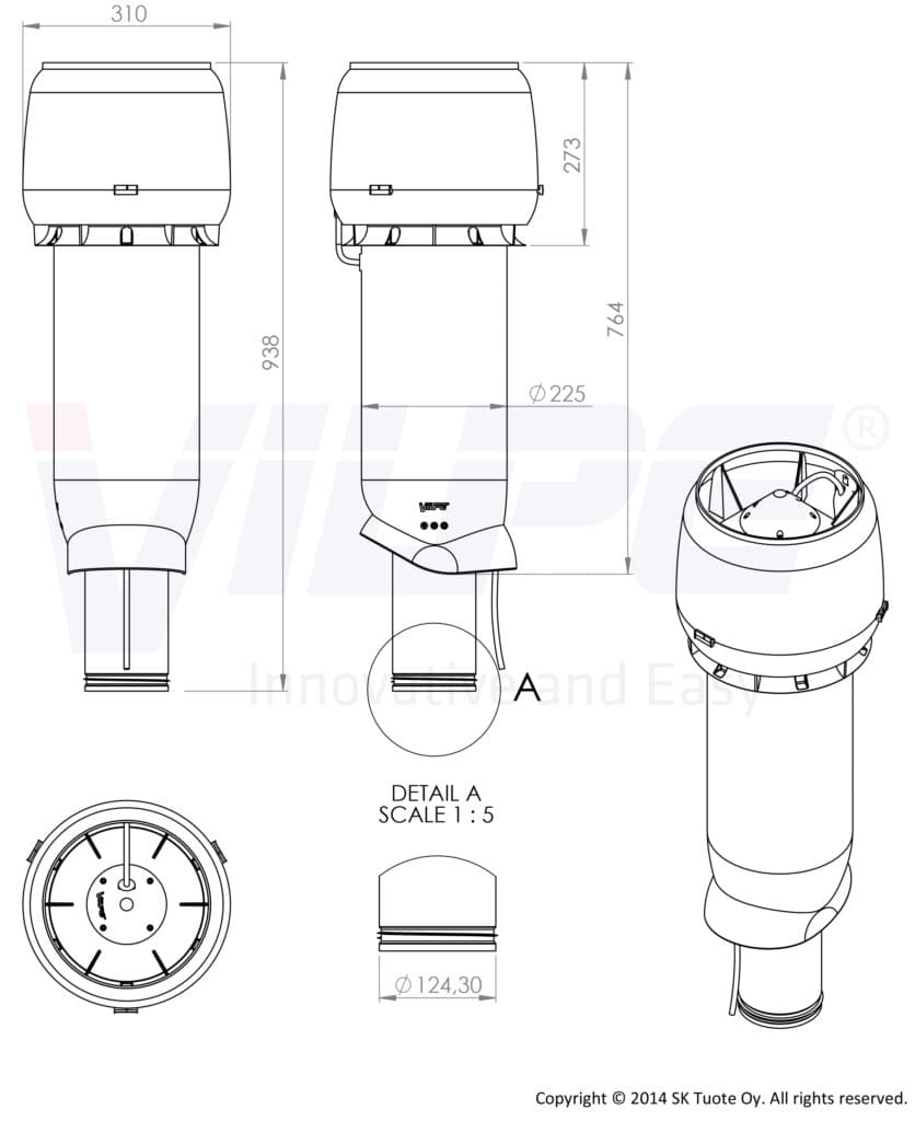 Вентилятор с шумопоглотителем Vilpe E190P/Ø125/700, коричневый - Image 3