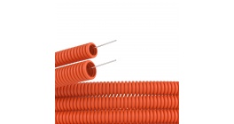 Труба гофрированная ПНД 20 мм с протяжкой тяжелая оранжевая (100м) фото